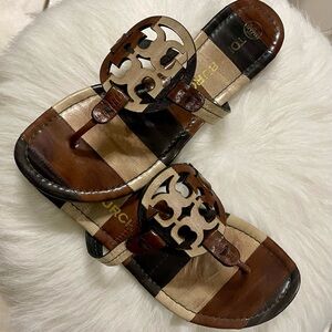 Tory Burch Brown and Tan Sandals with Logo